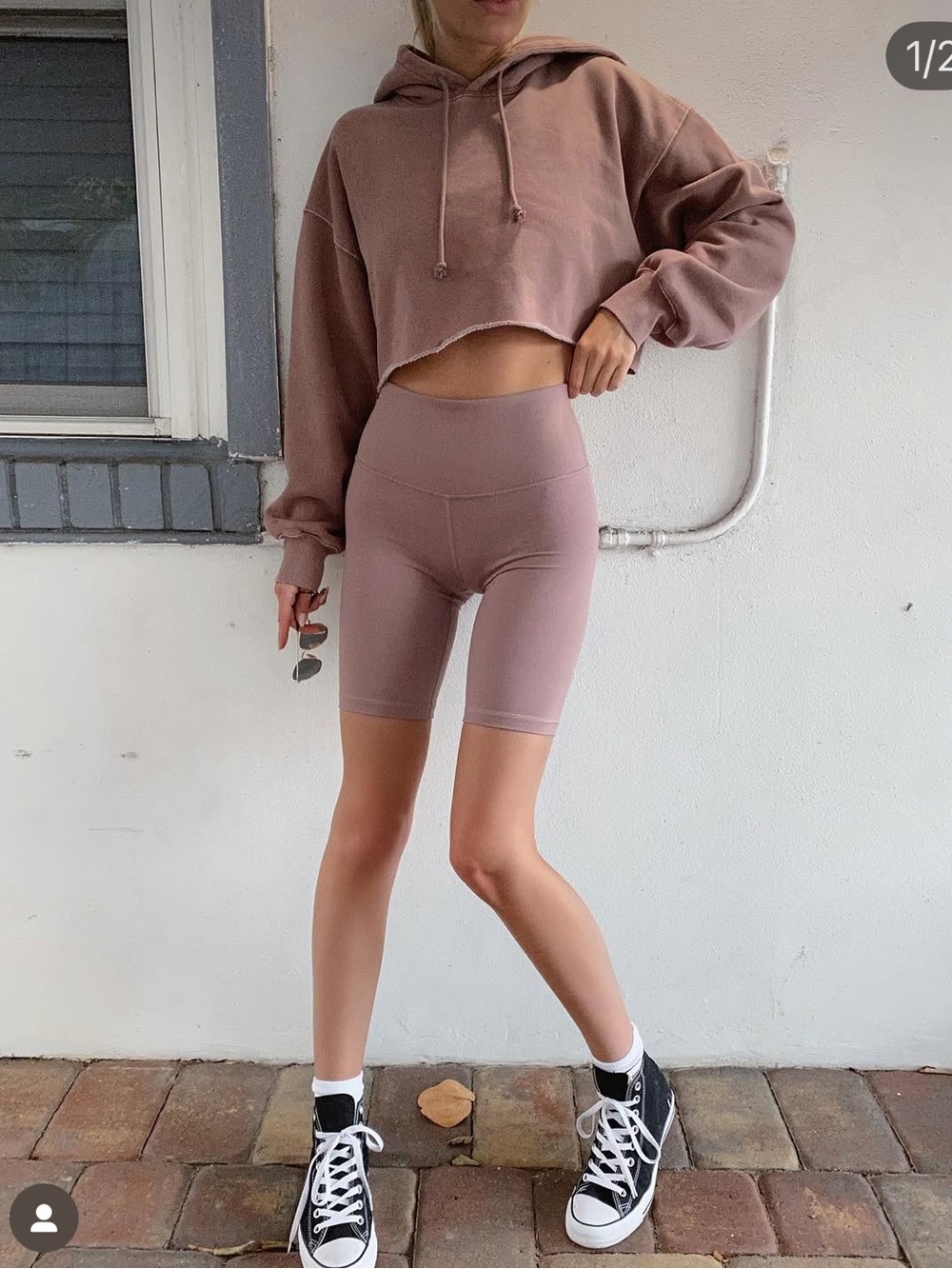 Aritzia TNA 3piece Set: Sports Bra, Biker Shorts, Crop Hoodie